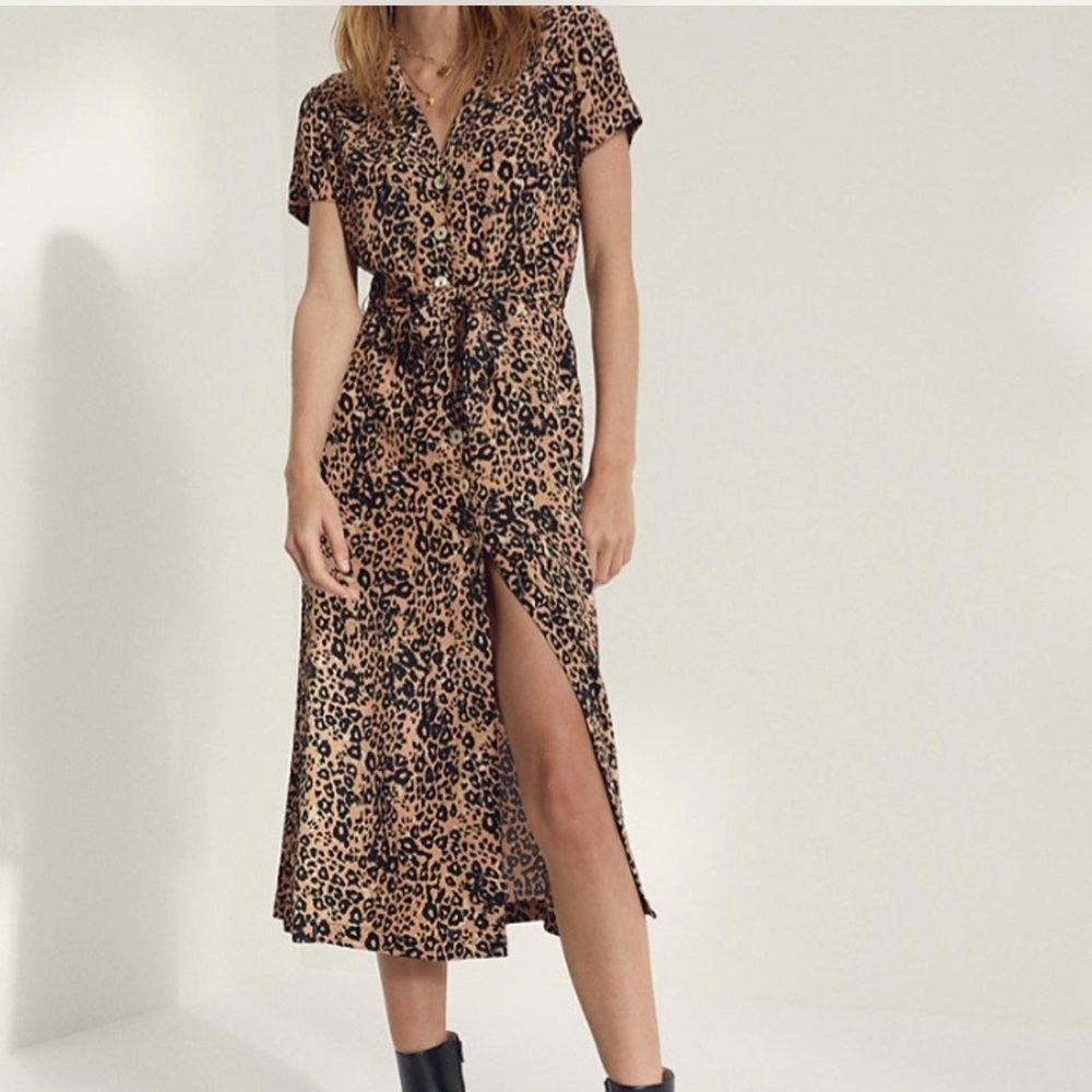WILFRED / ARITZIA Leopard Print Shirt Midi Dress